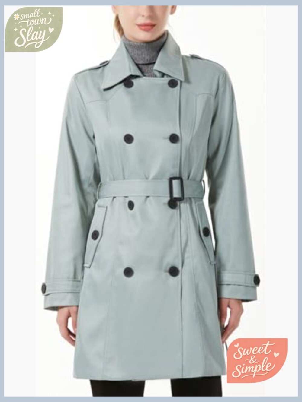 Women's Double-Breasted Trench Coat, Mid-Length Windproof Overcoat - Picture 2 of 7